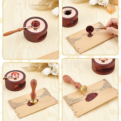 Brass Wax Seal Stamp with Rosewood Handle AJEW-WH0412-0037-1