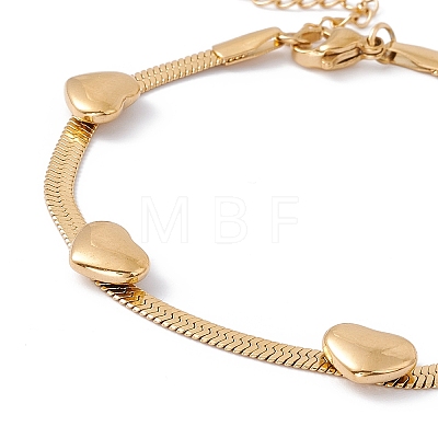 Ion Plating(IP) 304 Stainless Steel Heart Beaded Herringbone Chain Bracelet for Women BJEW-G656-05G-1