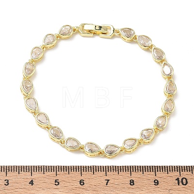 Teardrop Brass Micro Pave Clear Cubic Zirconia Link Chain Bracelets for Women BJEW-C156-07A-G-1