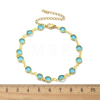 304 Stainless Steel Flat Round Acrylic Rhinestone Cup Chain Anklets for Women AJEW-B031-02G-03-1