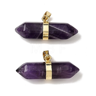Natural Amethyst Double Terminal Pointed Pendants G-NH0001-15G-10-1
