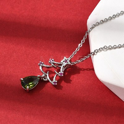Christmas Tree Brass Micro Pave Cubic Zirconia Pendants Necklaces NJEW-L468-01P-B02-1