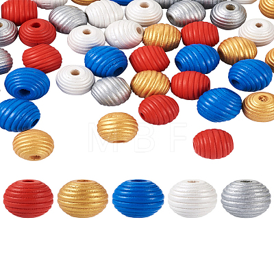 Fashewelry 50Pcs 5 Styles Painted Natural Wood Beehive European Beads WOOD-FW0001-01-1
