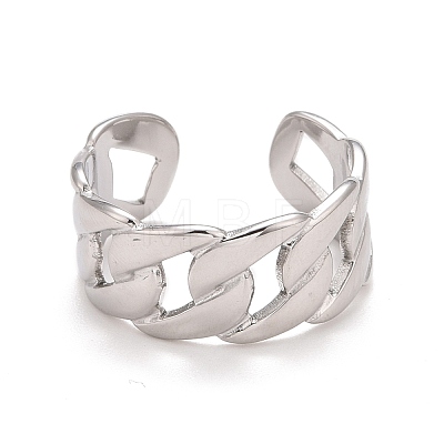 304 Stainless Steel Curb Chain Open Cuff Ring for Women RJEW-A005-32P-1