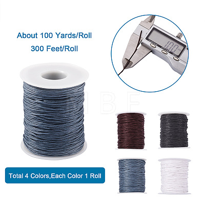 Yilisi 4 Rolls 4 Colors Waxed Cotton Thread Cords YC-YS0001-01-1