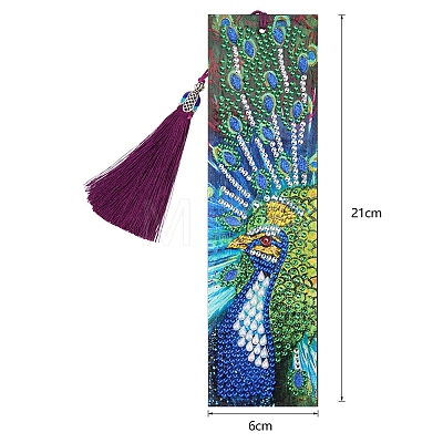 Peacock Pattern DIY Diamond Painting Bookmark with Tassel Pendants Kits PW-WG4E214-01-1