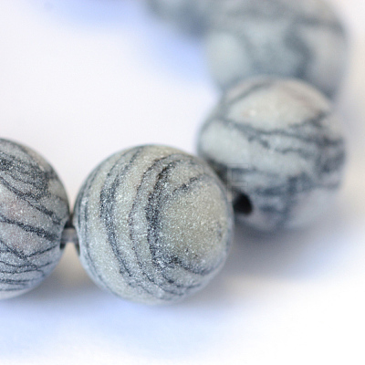 Frosted Natural Black Silk Stone/Netstone Round Bead Strands X-G-E334-8mm-25-1