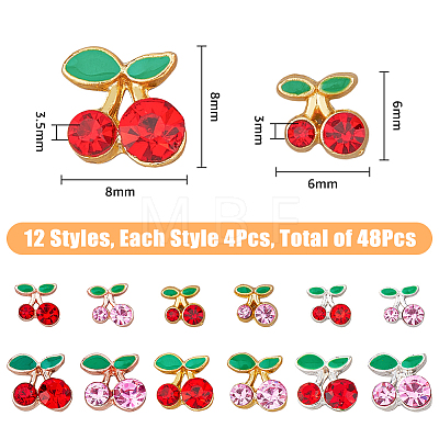 48Pcs 12 Styles Cherry Alloy Rhinestone Cabochons MRMJ-FH0001-29-1