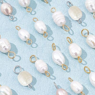  40Pcs 4 Style Natural Cultured Freshwater Pearl Beads Links Connectors FIND-NB0002-11-1