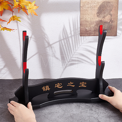 2-Tier Wooden Sword Katana Holder Stand AJEW-WH0470-93B-1