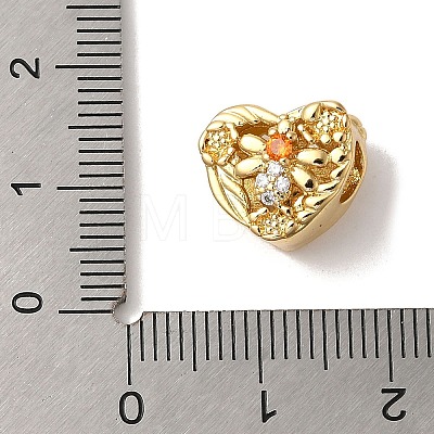 Heart Rack Plating Brass Micro Pave Cubic Zirconia European Beads KK-G511-02B-G-1