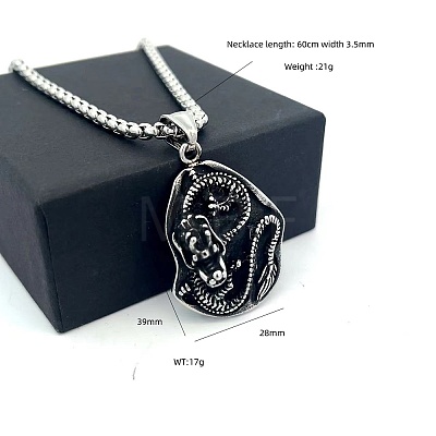 Vintage Punk 304 Stainless Steel Dragon Pendant Necklaces for Men GS6470-1