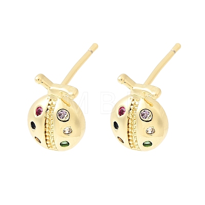 Brass Micro Pave Colorful Cubic Zirconia Stud Earrings EJEW-C186-19G-02-1