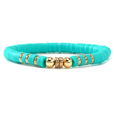Brass & Polymer Clay Heishi Beads Stretch Bracelets for Women BK9964-13-1