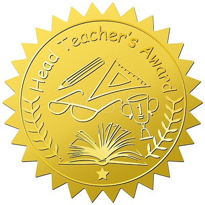 34 Sheets Teacher Self Adhesive Gold Foil Embossed Stickers DIY-WH0509-039-1