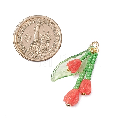 Glass Seed Beaded Magnolia Flower Pendants PALLOY-MZ01112-01-1