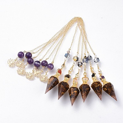 Resin Hexagonal Pointed Dowsing Pendulums(Brass Finding and Gemstone Inside) G-L521-A07-1