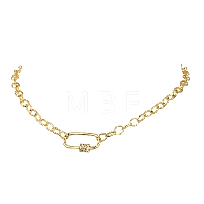 Brass Cable Chain Necklaces with Brass Micro Pave Clear Cubic Zirconia Oval Screw Carabiner Lock Charms NJEW-JN06422-1
