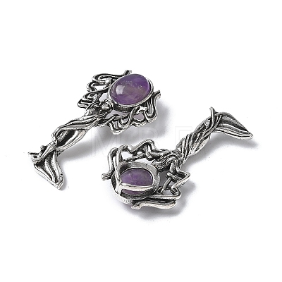 Angel Brass Natural Amethyst Pendants KK-D361-02AS-27-1