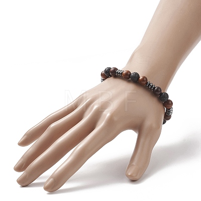 Gemstone & Wood Beaded Stretch Bracelet for Women BJEW-JB09153-1