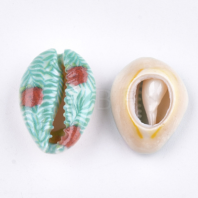 Printed Cowrie Shell Beads X-SSHEL-T007-16D-1