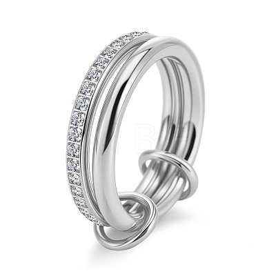 304 Stainless Steel Micro Pave Clear Cubic Zirconia Finger Rings WGF1140-02-1