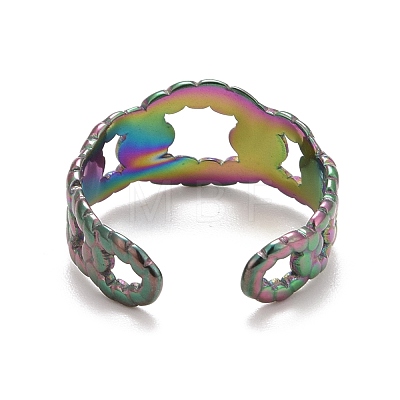 Rainbow Color Ion Plating(IP) 304 Stainless Steel Oval Open Cuff Ring for Women RJEW-A005-39MC-1