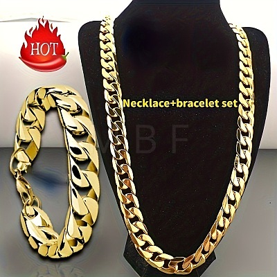 Alloy Cuban Curb Chains Necklaces & Bracelets Sets for Men WG37A02-03-1