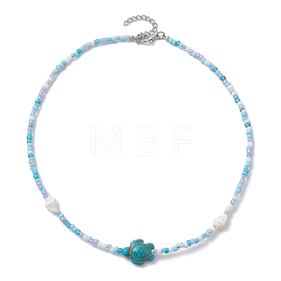 Summer Beach Sea Turtle Dyed Synthetic Turquoise & Glass Seed Beads Beaded Necklaces for Women NJEW-JN05081-01-1