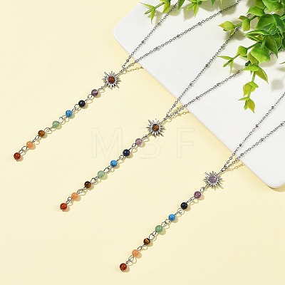 7 Chakra Gemstone Long Tassel Y Necklaces NJEW-JN06603-1