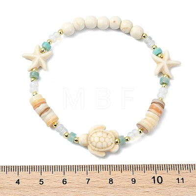 Natural Freshwater Shell & Gemstone & Synthetic Turquoise & Non-magnetic Hematite Beads Stretch Bracelets for Women BJEW-JB13810-1