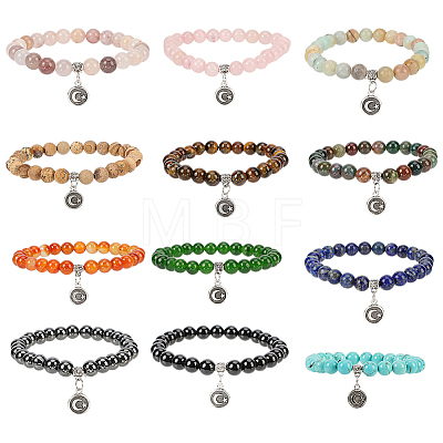 12Pcs 12 Colors Gemstone Round Bead Bracelets BJEW-PH02034-1
