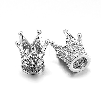 3D Crown Eco-Friendly Brass Micro Pave Cubic Zirconia Beads ZIRC-L047-09P-NR-1