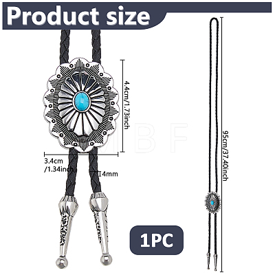 Adjustable Zinc Alloy Pave Synthetic Turquoise Oval Black PU Leather Cord Bolo Tie Lariat Necklaces NJEW-WH0035-04AS-1