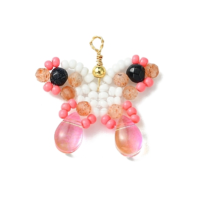 Beaded Butterfly Charms PALLOY-MZ00430-04-1