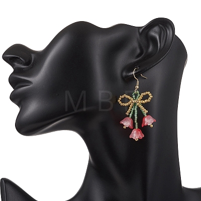 Flower with Bowknot Handmade Glass Seed Beads Dangle Earrings EJEW-MZ00655-1