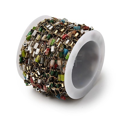 Handmade 304 Stainless Steel Natural Imperial Jasper Column Link Chains CHS-L032-04G-1