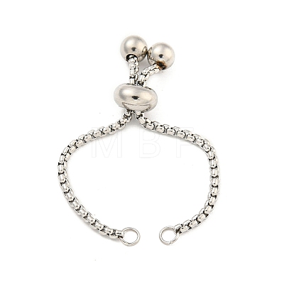 Non-Tarnish Adjustable 304 Stainless Steel Box Chain Slider Bracelet Making MAK-L038-001P-03-1