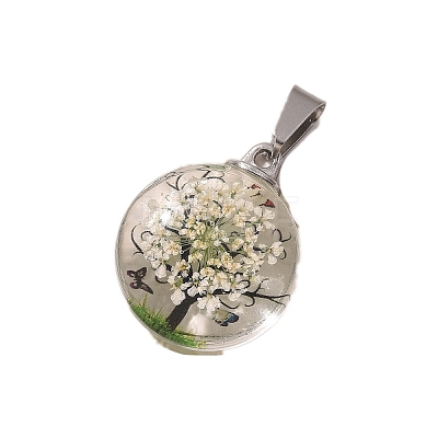 5Pcs Dried Flower Glass Pendants PW-WG2A25C-06-1