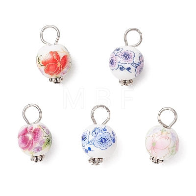 Handmade Flower Printed Porcelain Ceramic Pendants PALLOY-JF03928-1