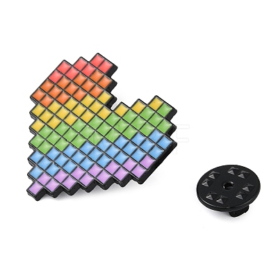 Zinc Alloy Rainbow Pixel Heart Enamel Pin Brooch JEWB-C034-01EB-1