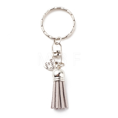 Faux Suede Tassel & Tibetan Style Alloy Pendant Keychain KEYC-JKC00342-1