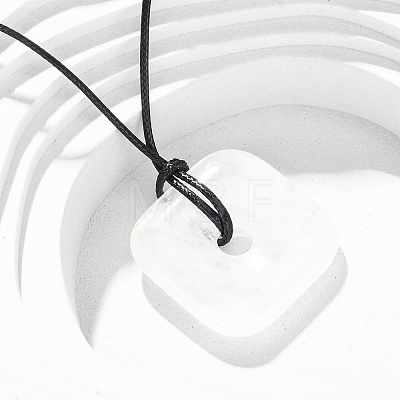 Natural Quartz Crystal Square Pendants Black PU Leather Cord Necklaces NJEW-K285-01A-1