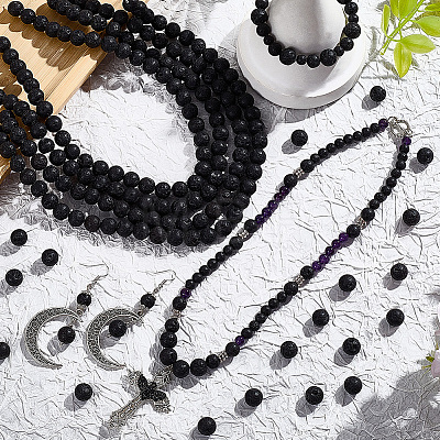 5 Strands Natural Lava Rock Round Beads Strands G-LT0001-02B-02-1