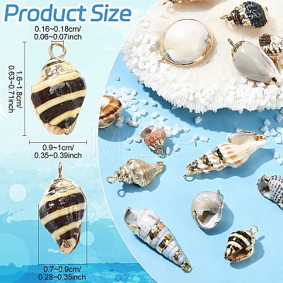 14Pcs 14 Colors Electroplated Natural Mixed Shell Pendants BSHE-YW0001-21-1