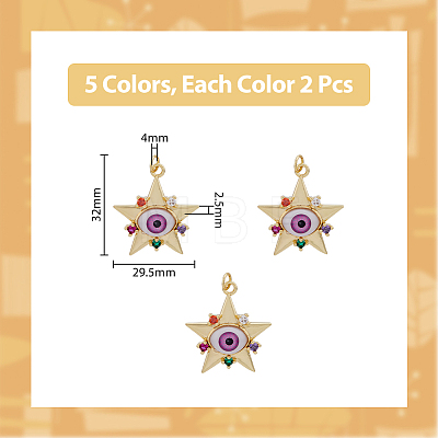 10Pcs 5 Colors Brass Micro Pave Colorful Cubic Zirconia Pendants ZIRC-DC0001-20-1