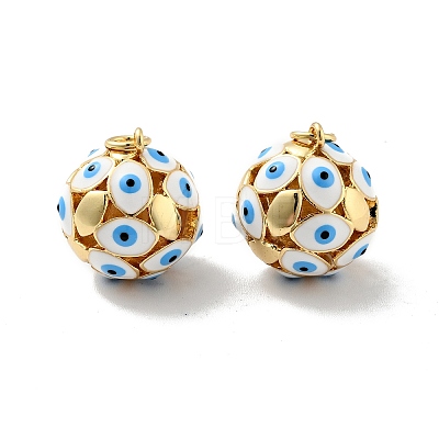 Round with Evil Eye Brass Enamel Pendants KK-G419-15G-05-1