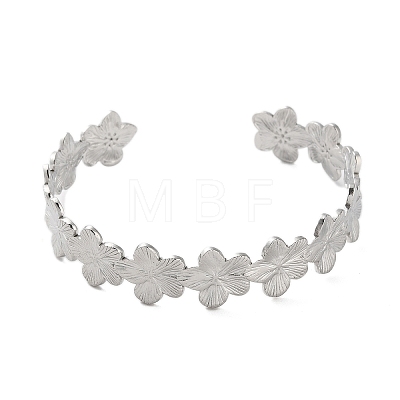 304 Stainless Steel Flower Open Cuff Bangles for Women BJEW-M316-01P-1