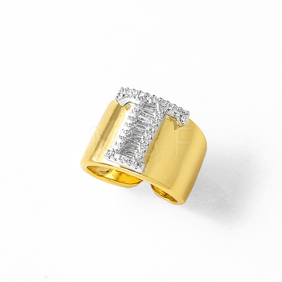 Brass Micro Pave Clear Cubic Zirconia Cuff Open Rings FS-WGA5D1D-20-1