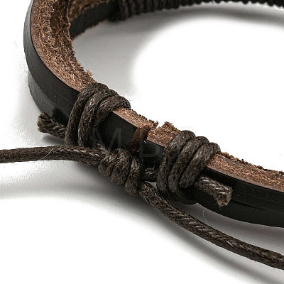 PU Leather & Waxed Cord Triple Layer Multi-strand Bracelet BJEW-F468-05-1